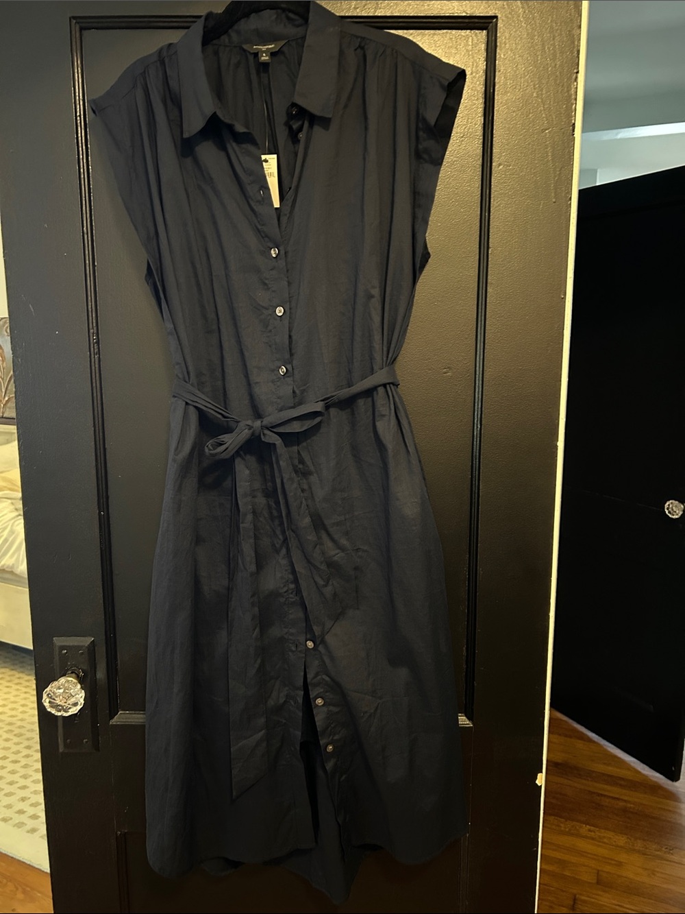 Banana Republic Navy Button-Front Midi Shirt Dress with Tie